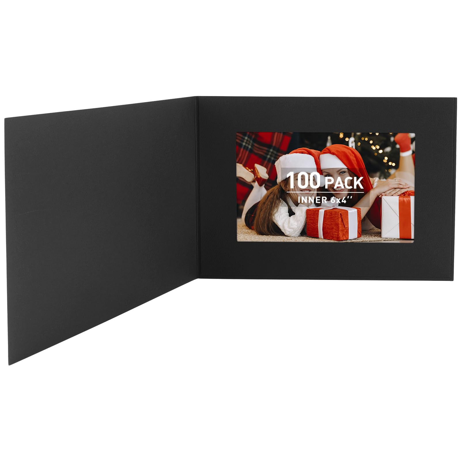Golden State Art 100-Pack 4x6 or 6x4 Photo Folders | Cardboard Picture Frames & Paper Frame Cards | Perfect for Greeting Cards, Invitations, Graduation, Christmas, Wedding (Black) | Ideal for Photo Displays, Memory Keepsakes & Event Decorations