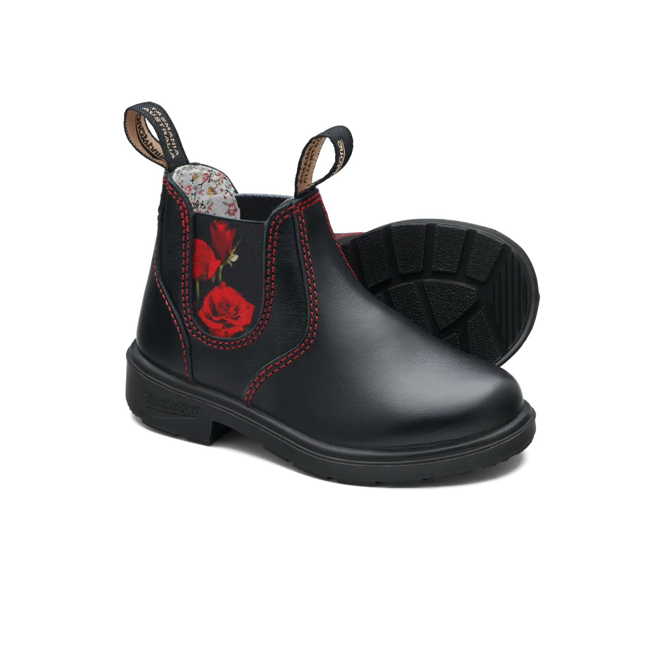 Blundstone Black Kids' Boots with Red Rose Elastic Side - Comfortable & Durable for School, Play & Outdoor Adventures