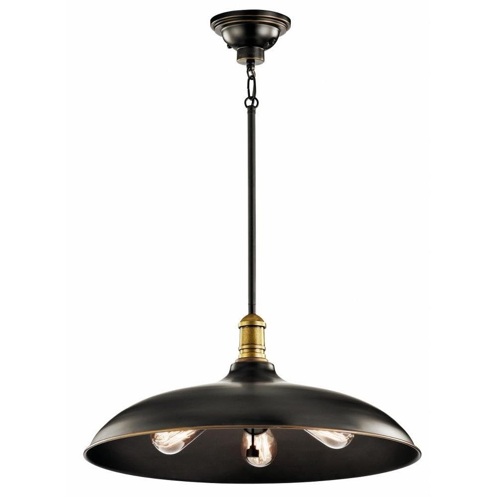 Vintage Farmhouse Pendant Light Fixture - 3-Light Olde Bronze Metal Shade for Kitchen Island, Dining Room, or Entryway Lighting