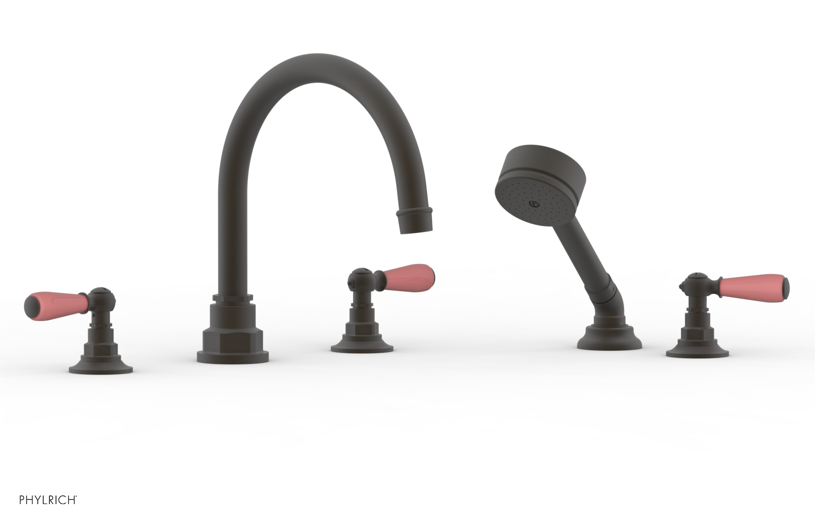 Jamestown Deck Tub Set with Hand Shower & Lever Handles - Pink Accent Bathroom Fixture (Model 165-49) | Perfect for Modern Bathroom Renovations & Spa-Like Relaxation