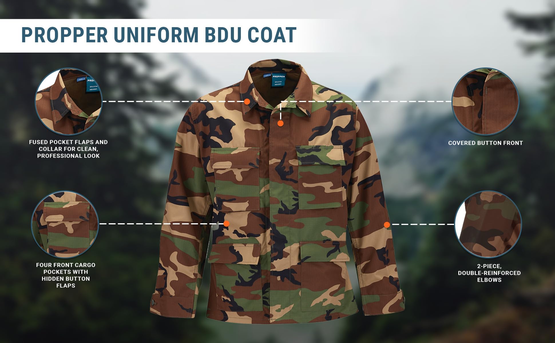 Propper Men's F545455 Tactical BDU Coat - Durable Military Jacket for Outdoor, Hunting & Workwear | Water-Resistant & Comfortable for Hiking, Camping & Tactical Use
