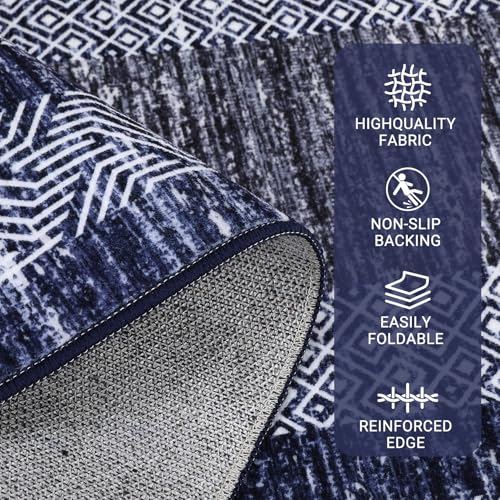 GARVEE 2x6 Modern Non-Slip Runner Rug - Washable Soft Geometric Carpet for Hallway, Kitchen & Entryway | Distressed Blue Border Design | Perfect for High-Traffic Areas, Home Decor & Pet-Friendly Spaces
