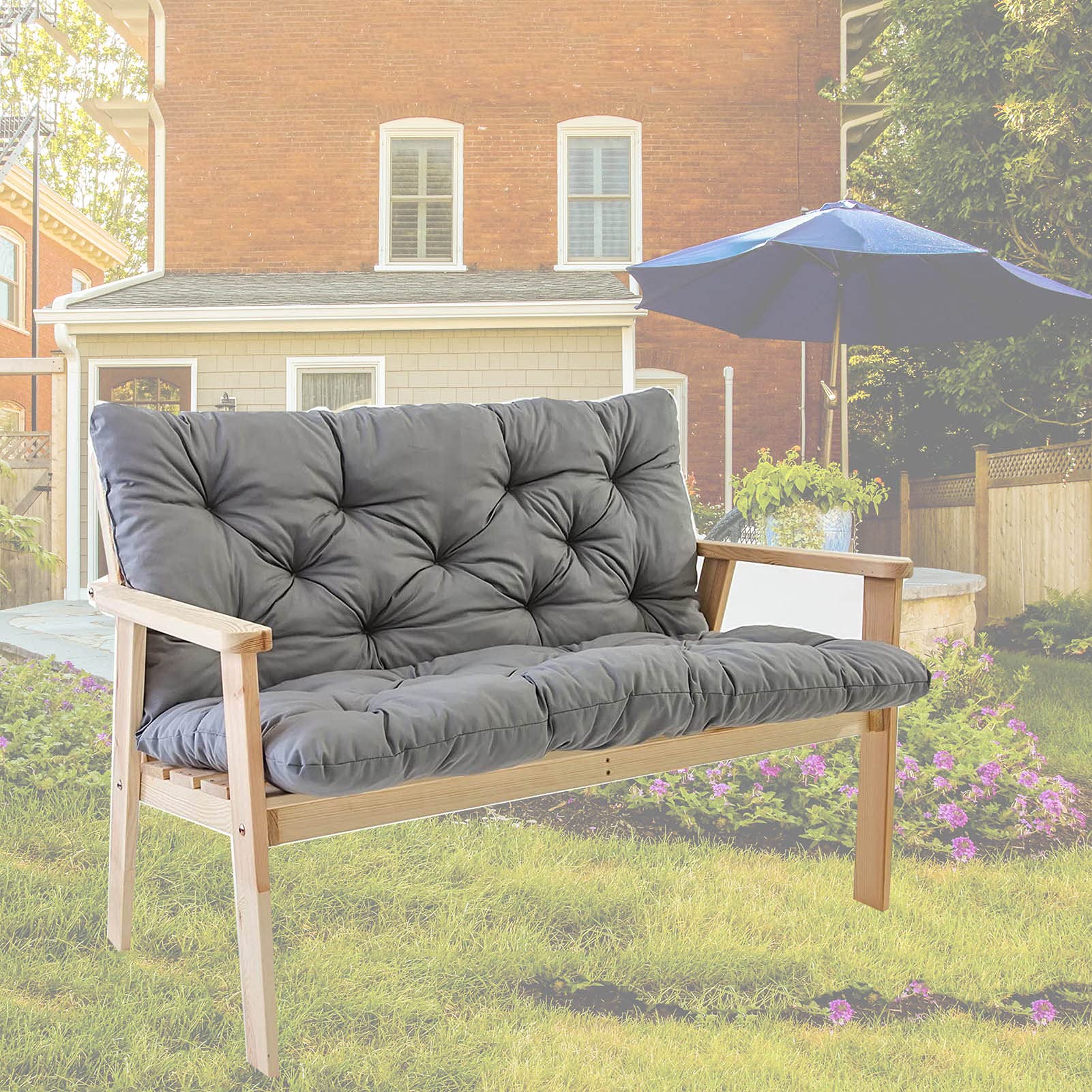 Premium Outdoor Bench Cushion with Backrest - Thick Comfortable Seat Pad for Patio, Garden, Swing - Waterproof Chair Cushion Cover with Ties - Perfect for Relaxing in Backyard, Deck or Poolside