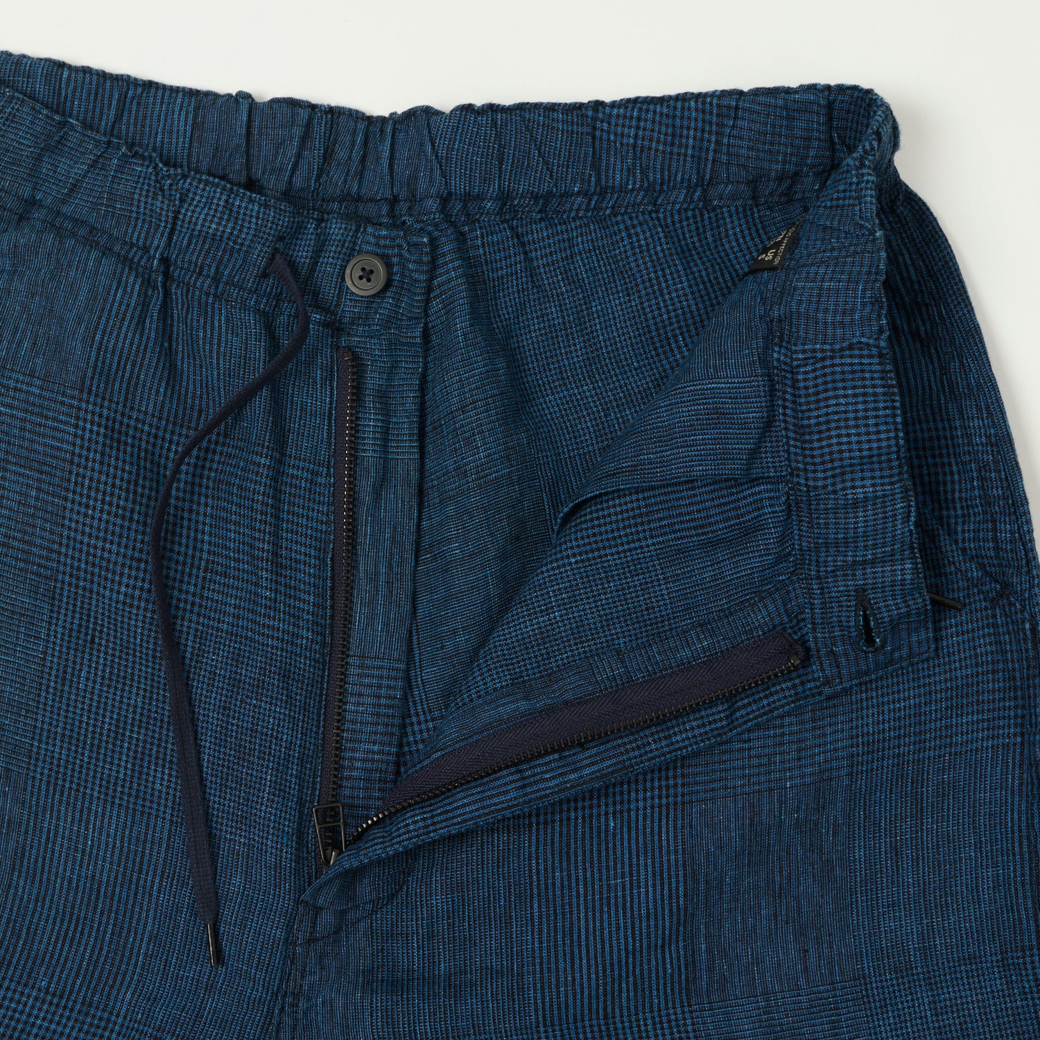 orSlow Linen Poplin New Yorker Shorts - Indigo Check Plaid Casual Summer Shorts for Men | Beach, Travel & Outdoor Activities
