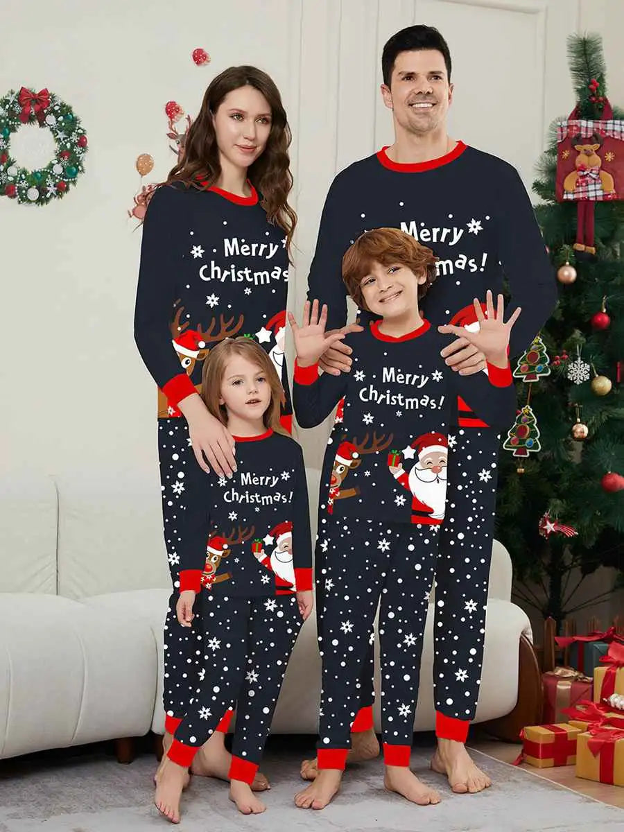 Santa Claus Reindeer Christmas Matching Family Pajamas Set - Cozy Holiday Pjs for Family Photos & Christmas Morning