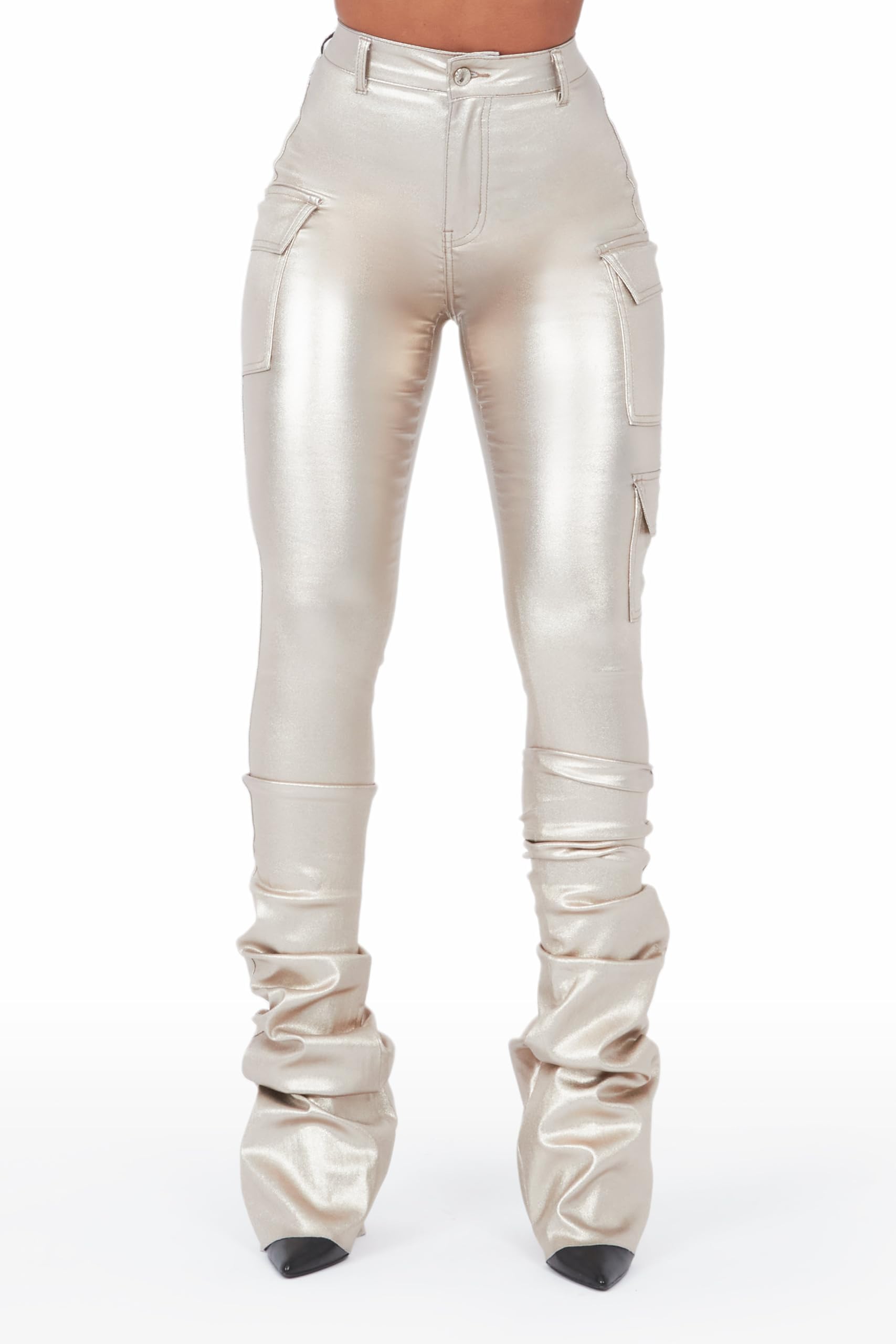 Women's Vixen Cargo Super Stacked Jeans - High Waisted Distressed Denim Pants for Casual Streetwear & Outdoor Adventures