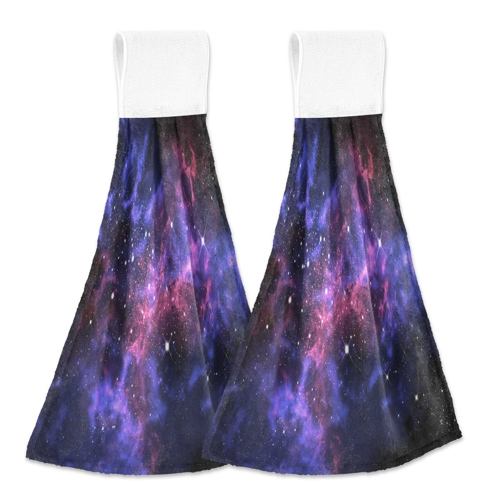 AUUXVA 2 Pack Galaxy Star Space Kitchen Hand Towels - Quick Dry, Absorbent, with Hanging Loop for Kitchen, Bathroom, Laundry - Farmhouse Decor & Housewarming Gift