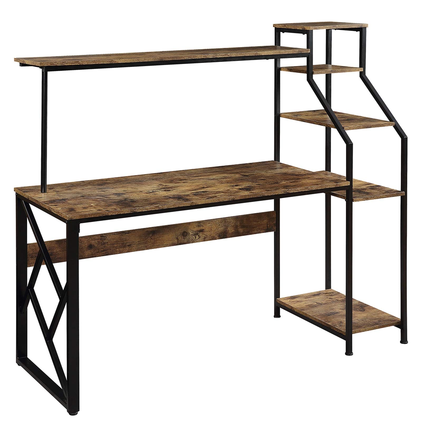 LQIAN 5-Tier Bookshelf Computer Desk with Hutch - Home Office Study Desk, Writing Table, Multipurpose PC Workstation with Storage Shelf (Brown) - Perfect for Small Spaces, Dorm Rooms & Home Offices