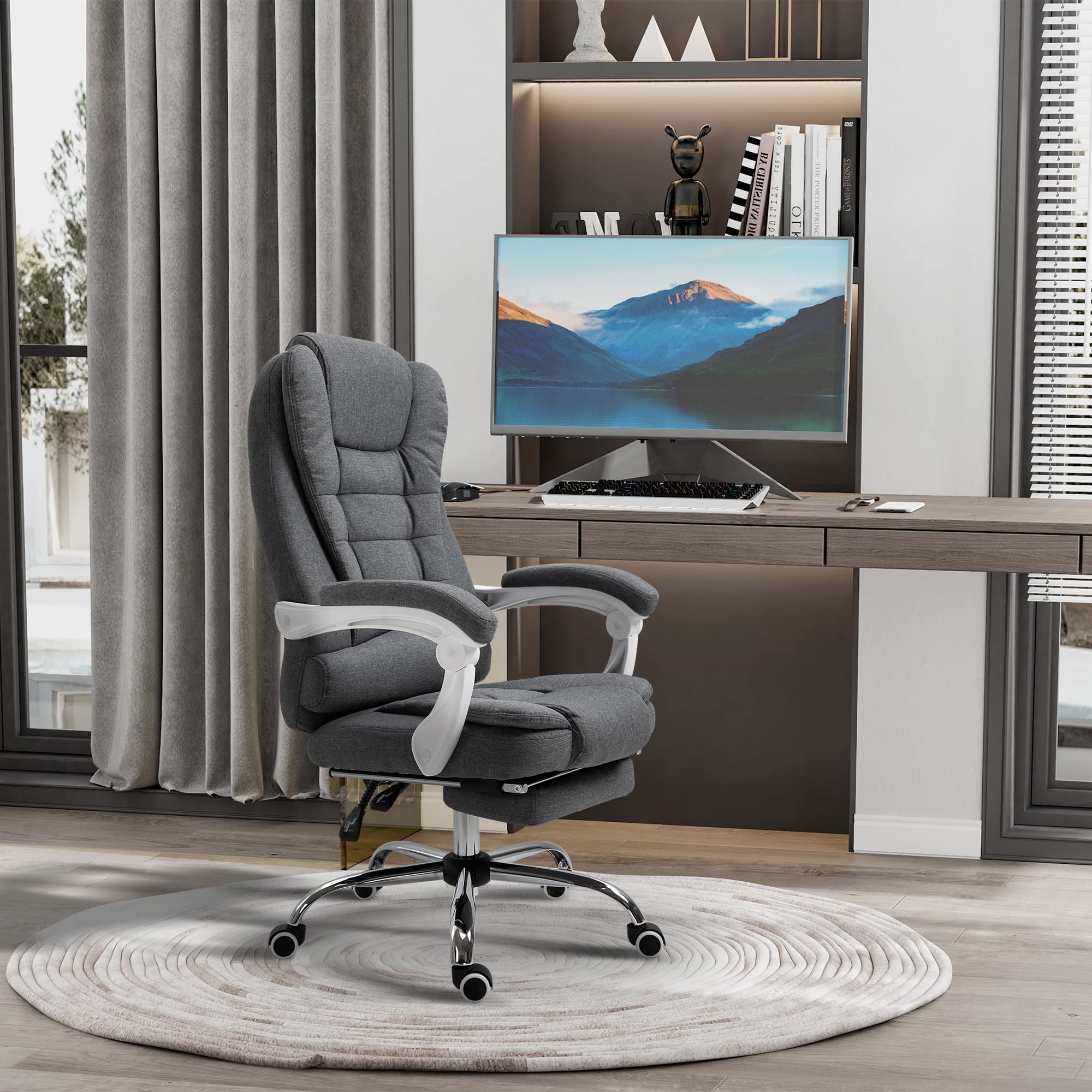 Vinsetto Ergonomic High-Back Executive Office Chair with Adjustable Footrest - Breathable Linen Fabric Computer Desk Chair with Padded Armrests - Gray - Perfect for Home Office, Gaming & Workspaces
