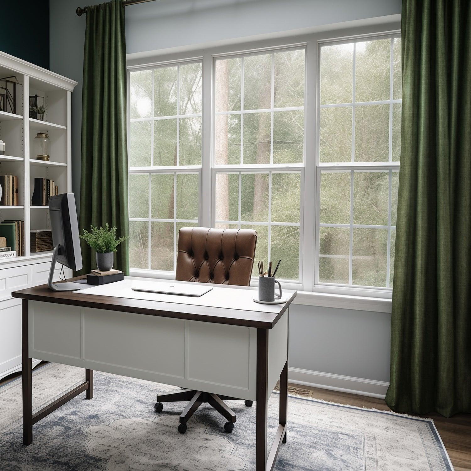 Tuscany Green Textured Faux Linen Custom Curtains - Elegant Window Treatments for Living Room, Bedroom & Dining Room Decor