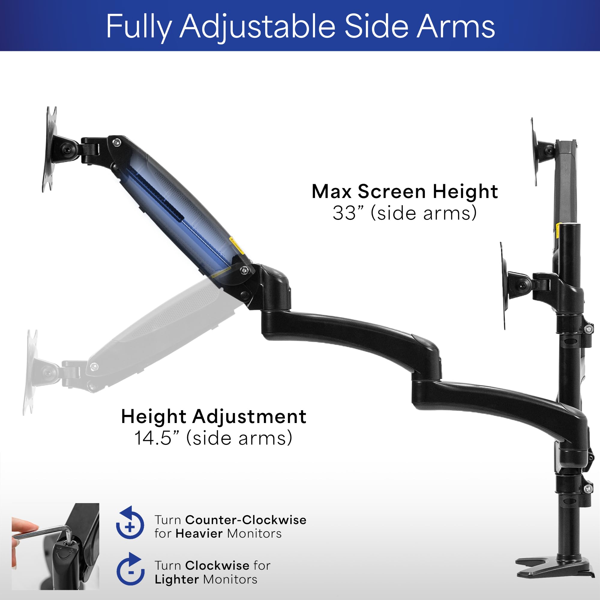 VIVO Triple Monitor Stand for 3 Screens up to 32 inches, Heavy Duty Fully Adjustable Desk Mount with C-Clamp and Grommet Base - Black (STAND-V300G) | Perfect for Home Office, Gaming Setup, and Multi-Screen Workstations