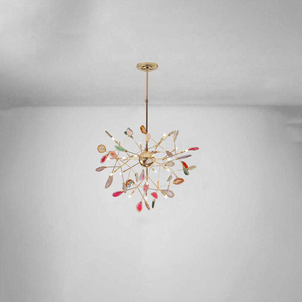 Agate Flake Chandelier - Elegant Natural Stone Crystal Ceiling Light Fixture for Dining Room, Living Room, Bedroom Decor | Modern Luxury Home Lighting