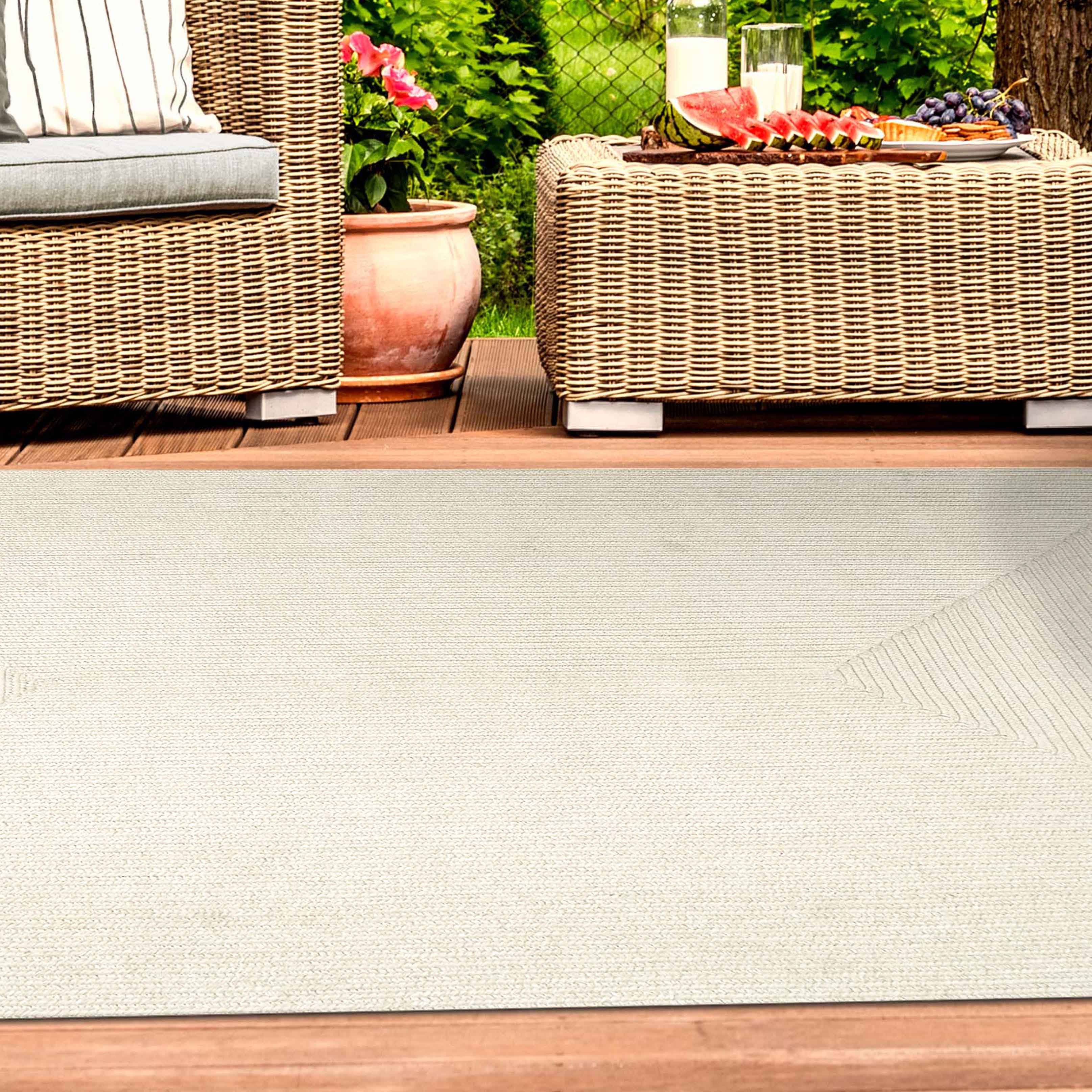 Bohemian Rectangle Braided Area Rug - Non-Slip Indoor Outdoor Rug for Living Room, Bedroom, Patio - Soft Woven Jute Natural Fiber Floor Mat for Home Decor