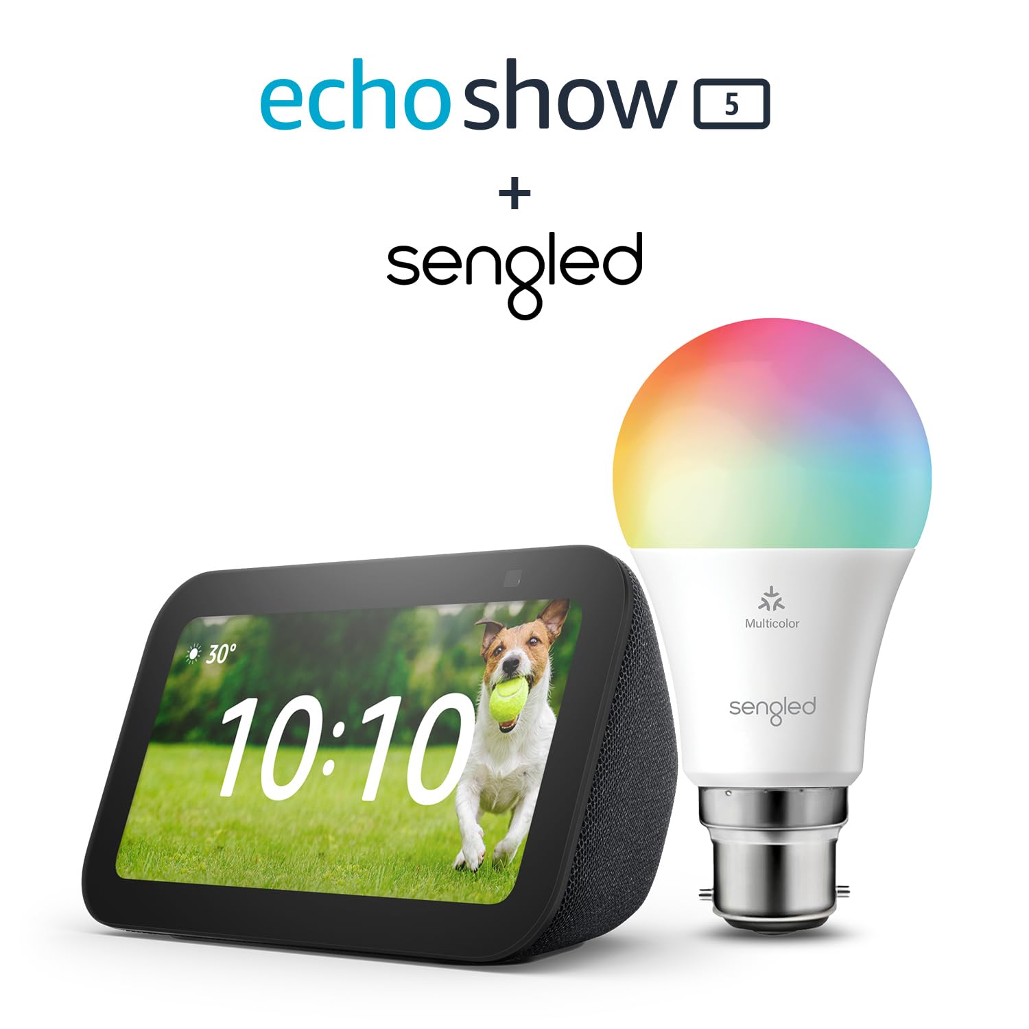Echo Show 5 (3rd Generation) with Sengled Smart LED Bulb (B22) - Alexa Compatible Smart Home Starter Kit in Charcoal | Perfect for Home Automation, Voice Control & Smart Lighting