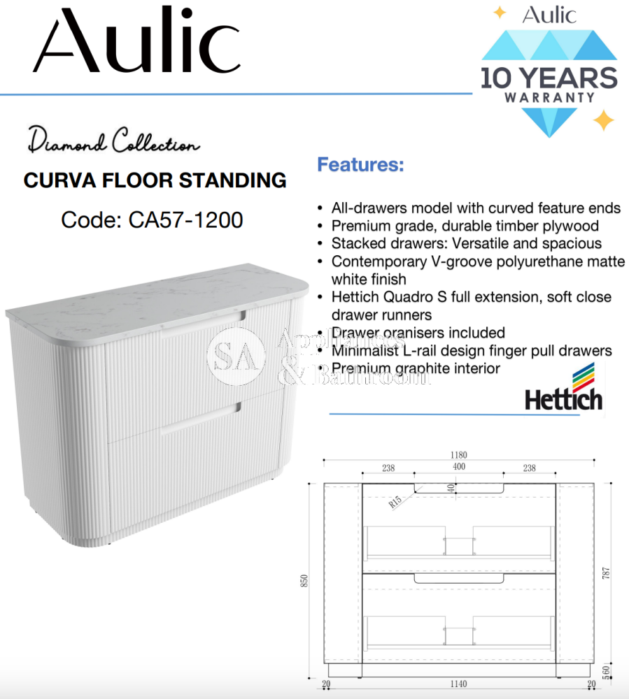 Aulic 1200mm Curved Floor Standing Bathroom Vanity Cabinet Only - Modern Bathroom Storage for Small Spaces - CA57 1200 | Perfect for Powder Rooms, Guest Baths & Compact Master Bathrooms