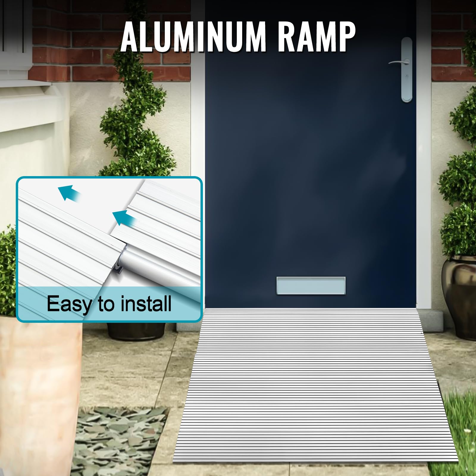Threshold Ramp Aluminum Door Entry Ramp 800Lbs Load Capacity - Adjustable Wheelchair Ramp for Strollers, Scooters & Power Chairs - 6 Inch Heavy Duty Access Ramp for Home, Business & Outdoor Use