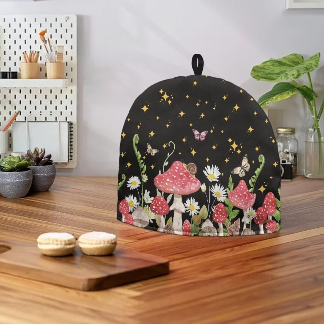 GOSTONG Insulated Tea Cozy for Teapot - Mushroom & Butterfly Design, Foldable & Warm Keeping Teapot Cover - Perfect for Afternoon Tea, Tea Parties & Home Decor