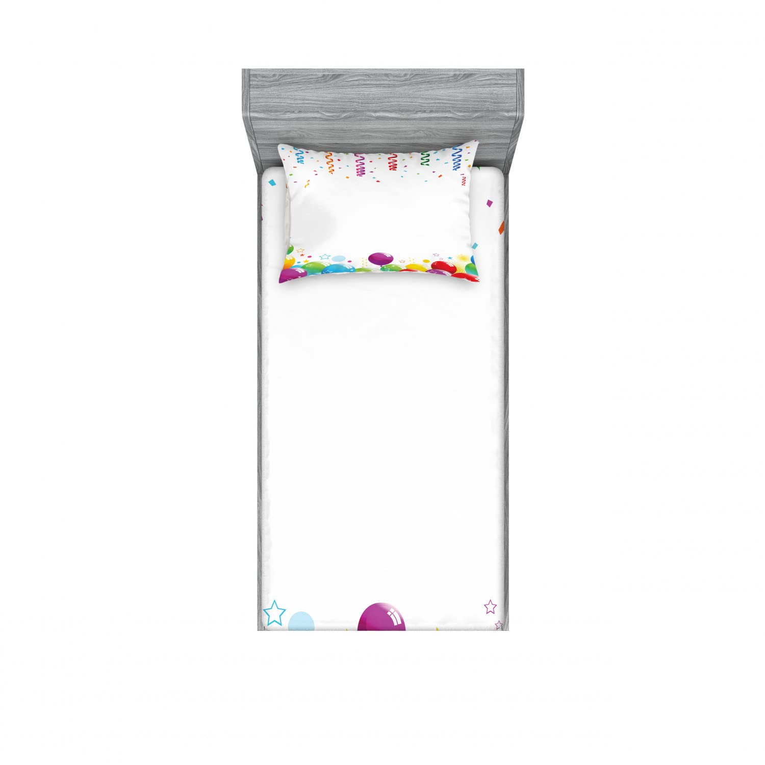 Ambesonne 2-Pack Twin Fitted Sheets & Pillow Sham Set - Colorful Balloon & Confetti Pattern Bedding Decor (4-Piece Set) - Perfect for Birthday Parties, Kids Room Decor, and Themed Sleepovers