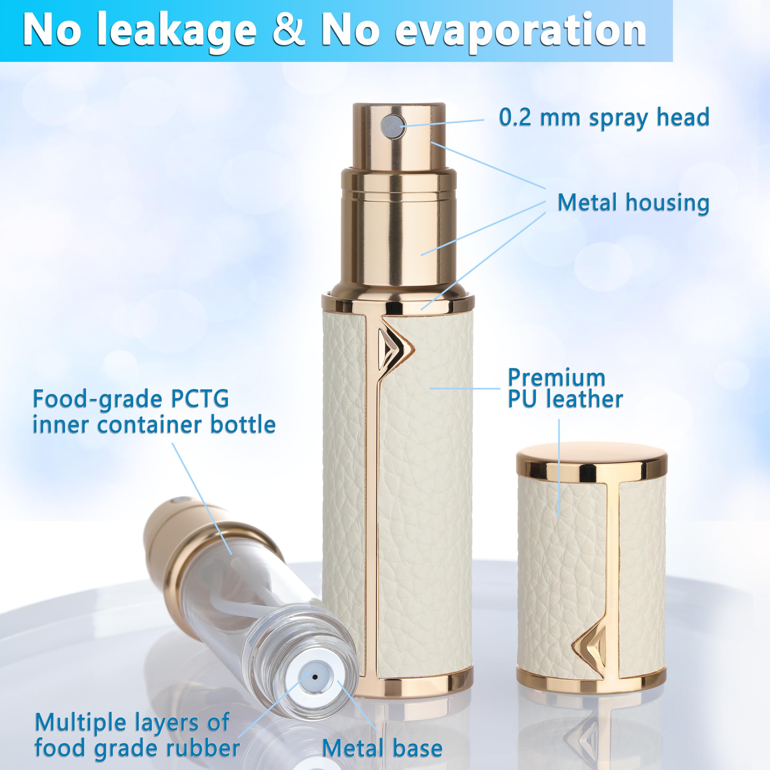 Refillable 5ml Travel Perfume Atomizer Bottle - Portable Luxury Perfume Dispenser Pump for Women & Men, Leak-Proof Cologne Sprayer for Airplane, Gym, Office & Vacation (White)