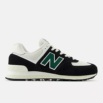 New Balance 574 Classic Sneakers for Men & Women - Black, White & Marsh Green Colorway - Comfortable Running & Casual Walking Shoes for Everyday Wear