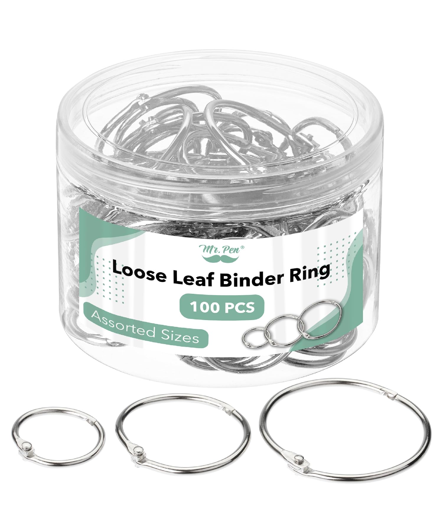 Mr. Pen- 100 Pack Loose Leaf Binder Rings, 3 Sizes (Silver) - Metal Book Rings for Index Cards, Flash Cards, Notebooks & Organizing Documents - Perfect for School, Office & Home Organization