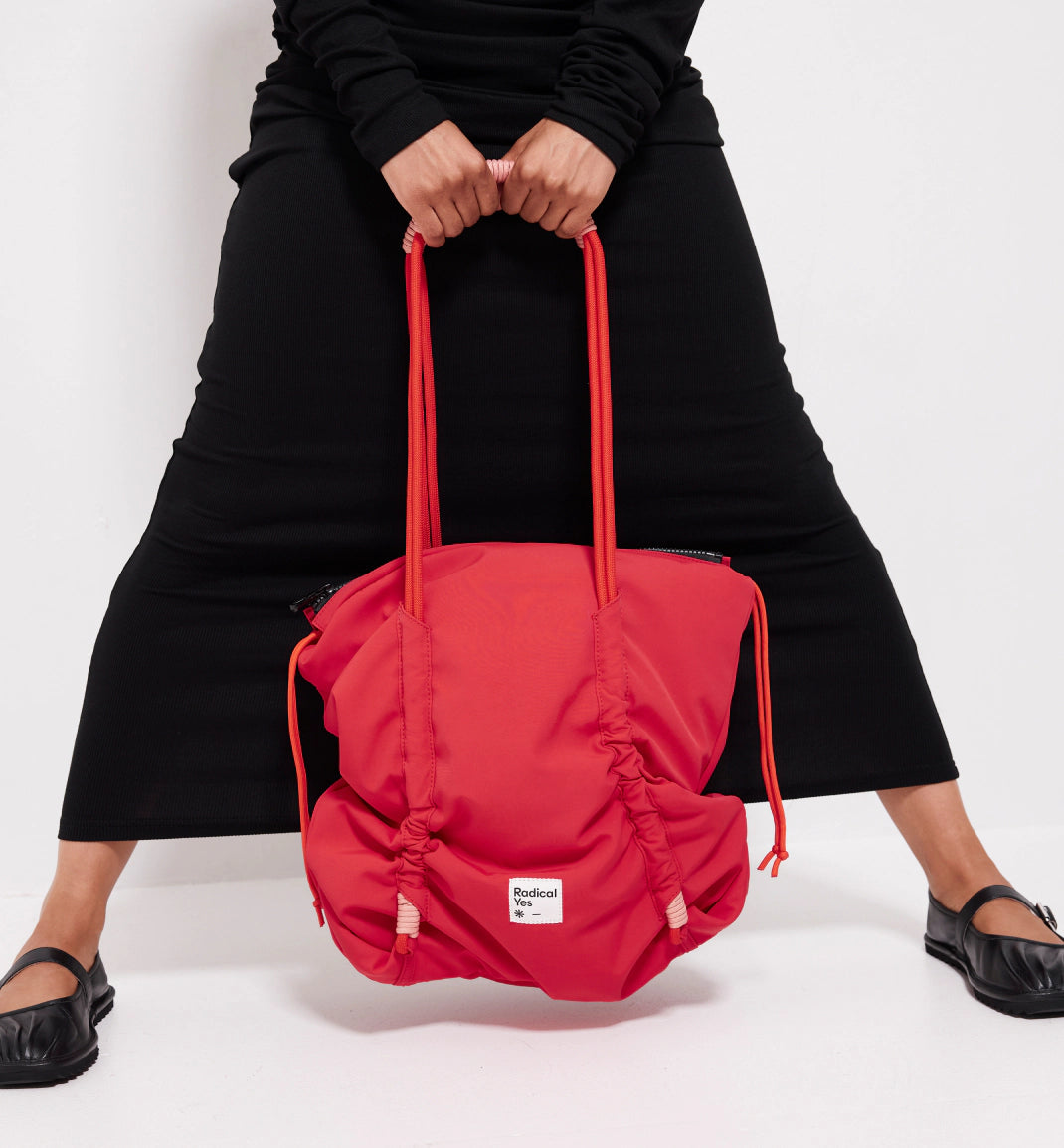 Eco-Friendly Reframe Ruched Recycled Nylon Tote Bag - Stylish Red Handbag for Women | Perfect for Work, Shopping & Beach Day Accessories