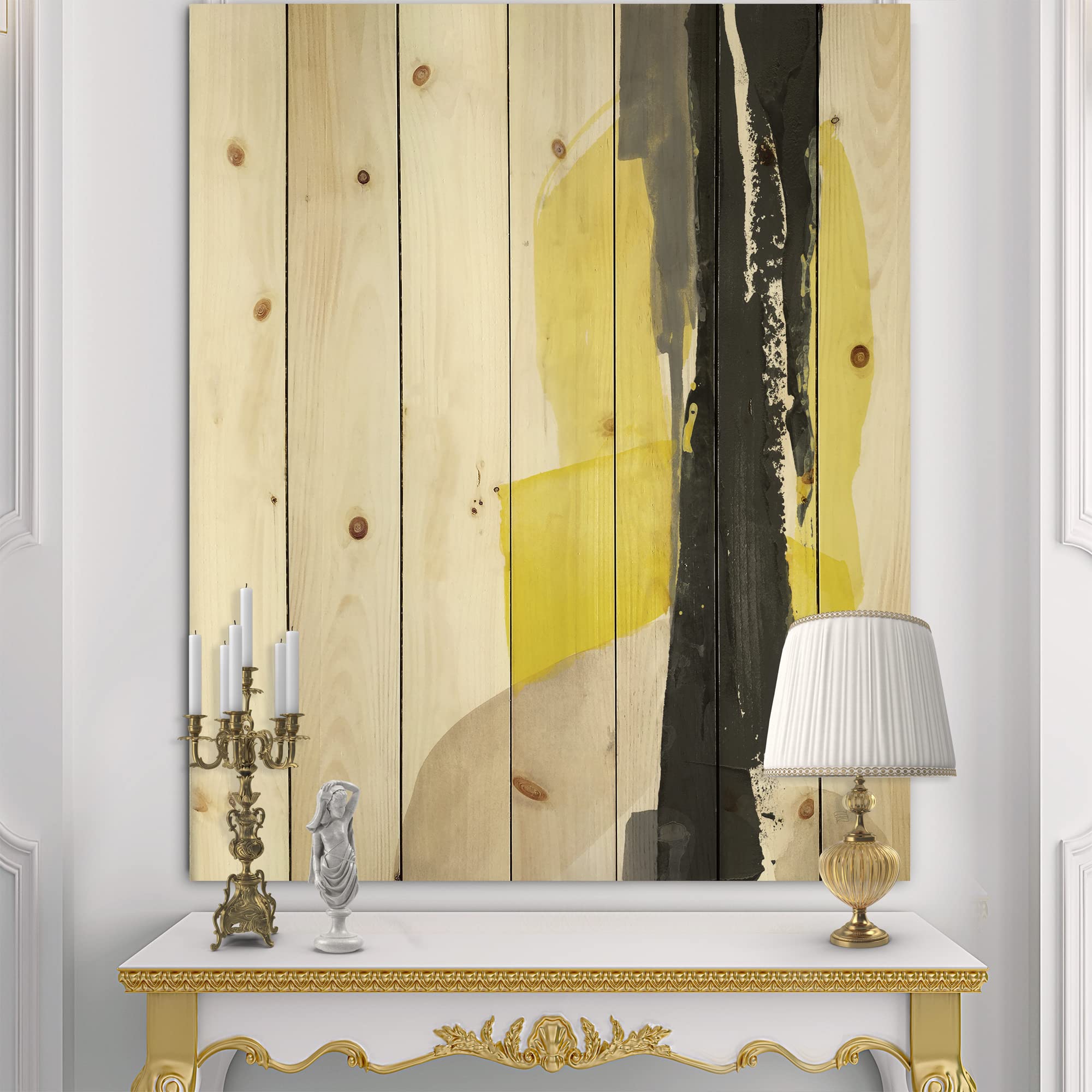 DesignQ Modern Black & Yellow Abstract Wood Wall Art - Large Contemporary Pine Wood Wall Decor Panels for Living Room, Bedroom & Office Decor