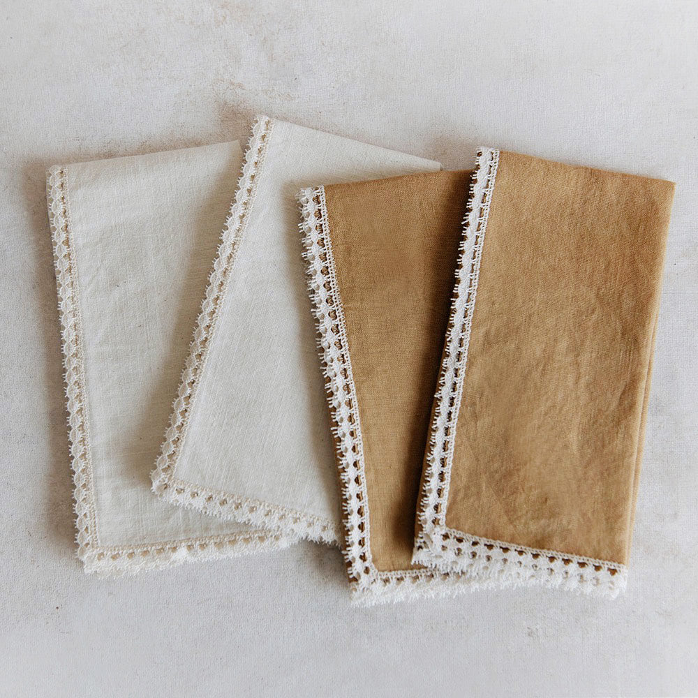 Elegant Linen & Lace Napkin Set - 12-Piece Premium Table Linens for Dinner Parties, Weddings & Special Occasions