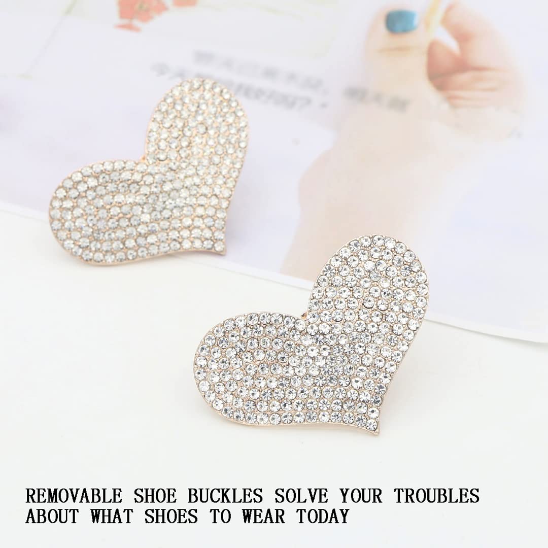 2 Pcs Detachable Rhinestone Heart Shoe Clips - Elegant Metal Shoe Buckles for Wedding, High Heels, Pumps, Flats & Sandals - Perfect Bridal Shoe Accessories for Weddings, Prom & Special Occasions
