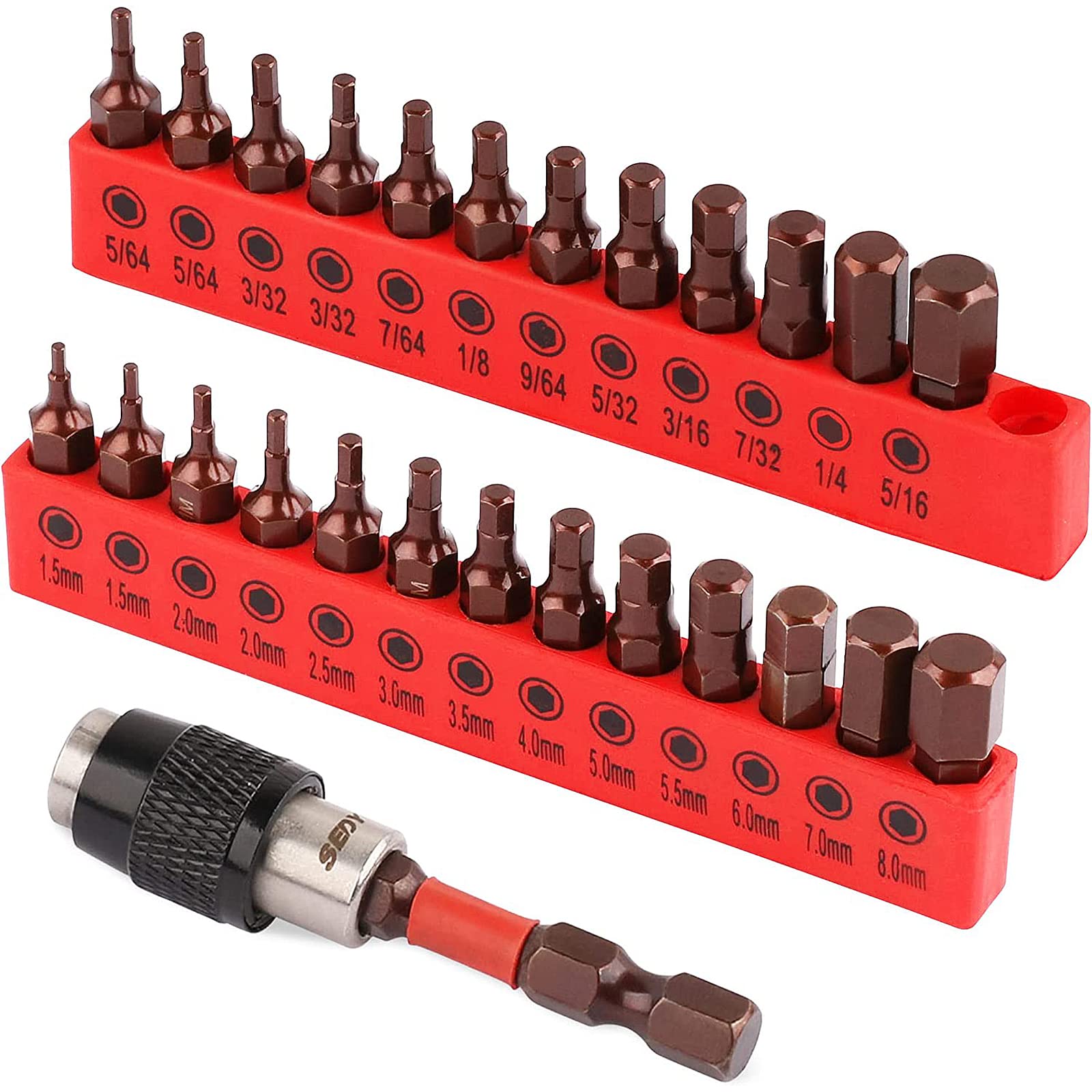 25-Piece Hex Bit Set - Premium Allen Key Drill Bit Set with Strong Magnetic Tips, Durable SAE & Metric Hex Wrench Drill Bits for Quick Change Bit Holder | Perfect for DIY Projects, Furniture Assembly, and Automotive Repairs