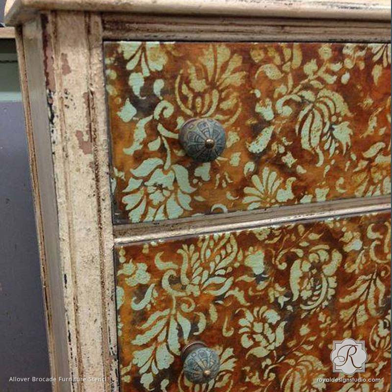 Allover Brocade Furniture Stencil - Reusable DIY Painting Template for Wood, Fabric & Walls - Perfect for Home Decor, Crafts & Upcycling Projects