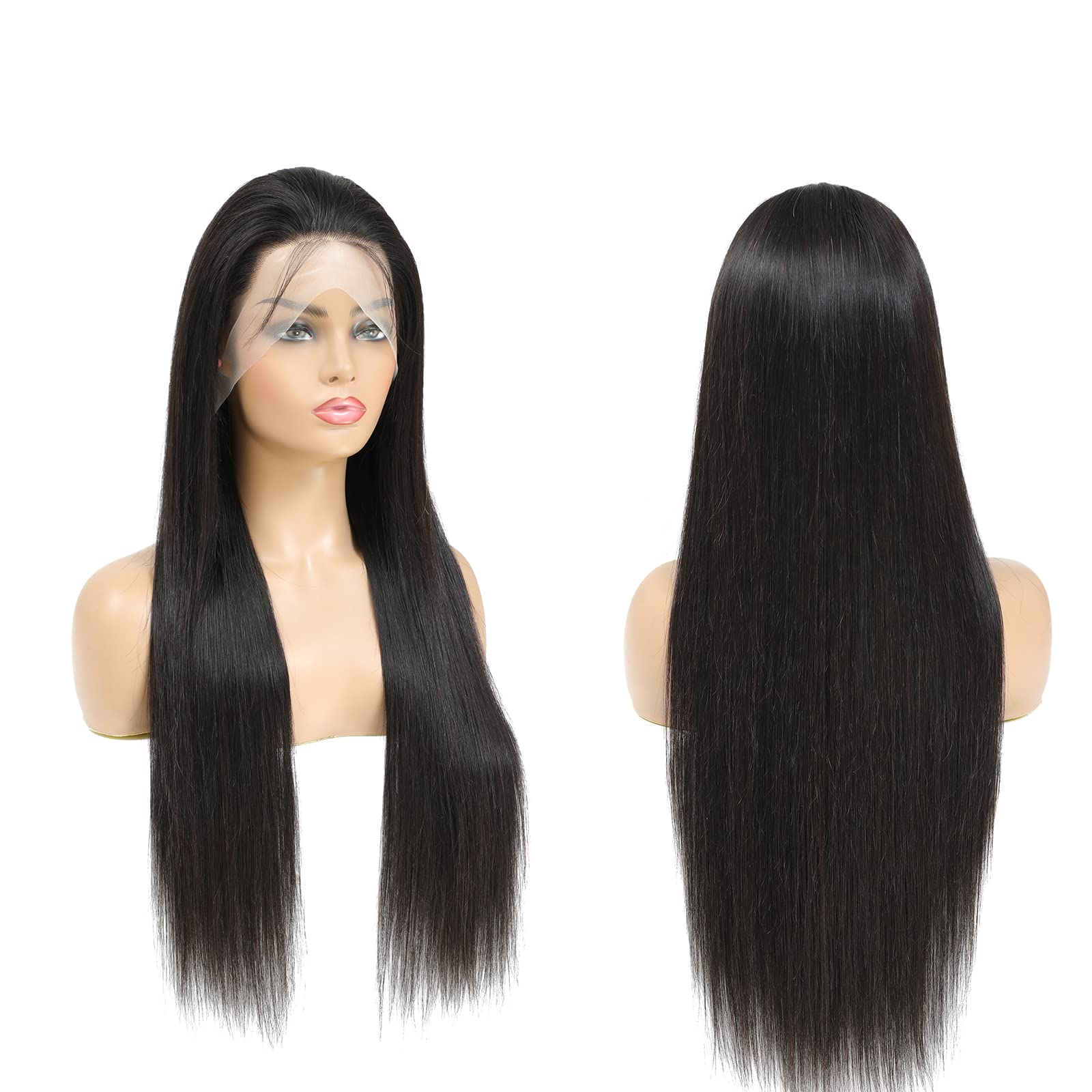 13x4 HD Transparent Lace Front Human Hair Wigs - Brazilian Virgin Hair Straight Lace Front Wig for Black Women | Glueless 180% Density with Pre-Plucked Hairline & Baby Hair | Perfect for Daily Wear, Special Occasions & Protective Styling