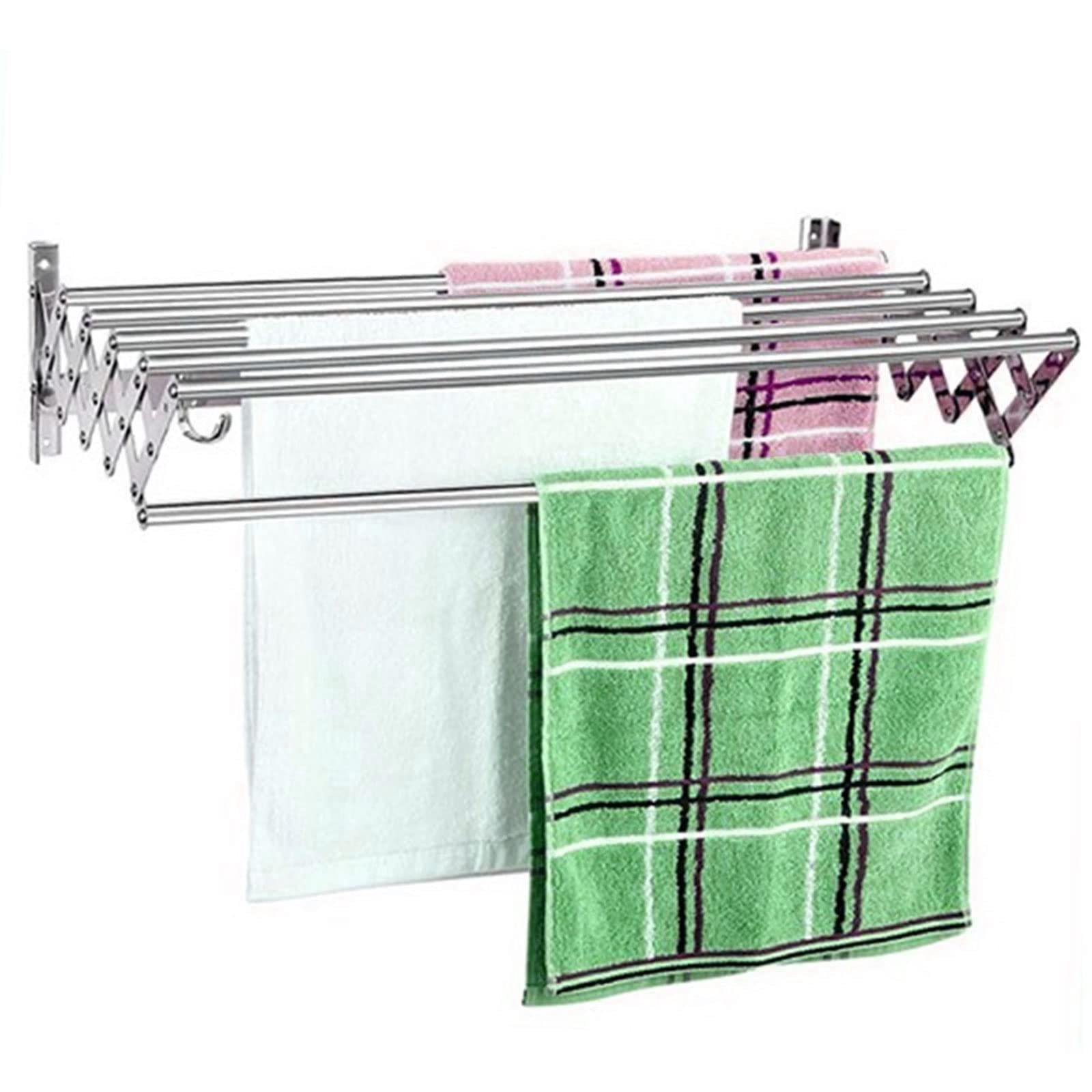 WENGX Collapsible Wall Mounted Laundry Drying Rack - 40-100cm Adjustable Clothes Airer, Folding Towel Rack with 25kg Capacity for Indoor & Outdoor Use - Perfect for Bathroom, Balcony, Apartment, and Small Spaces (60cm Size)