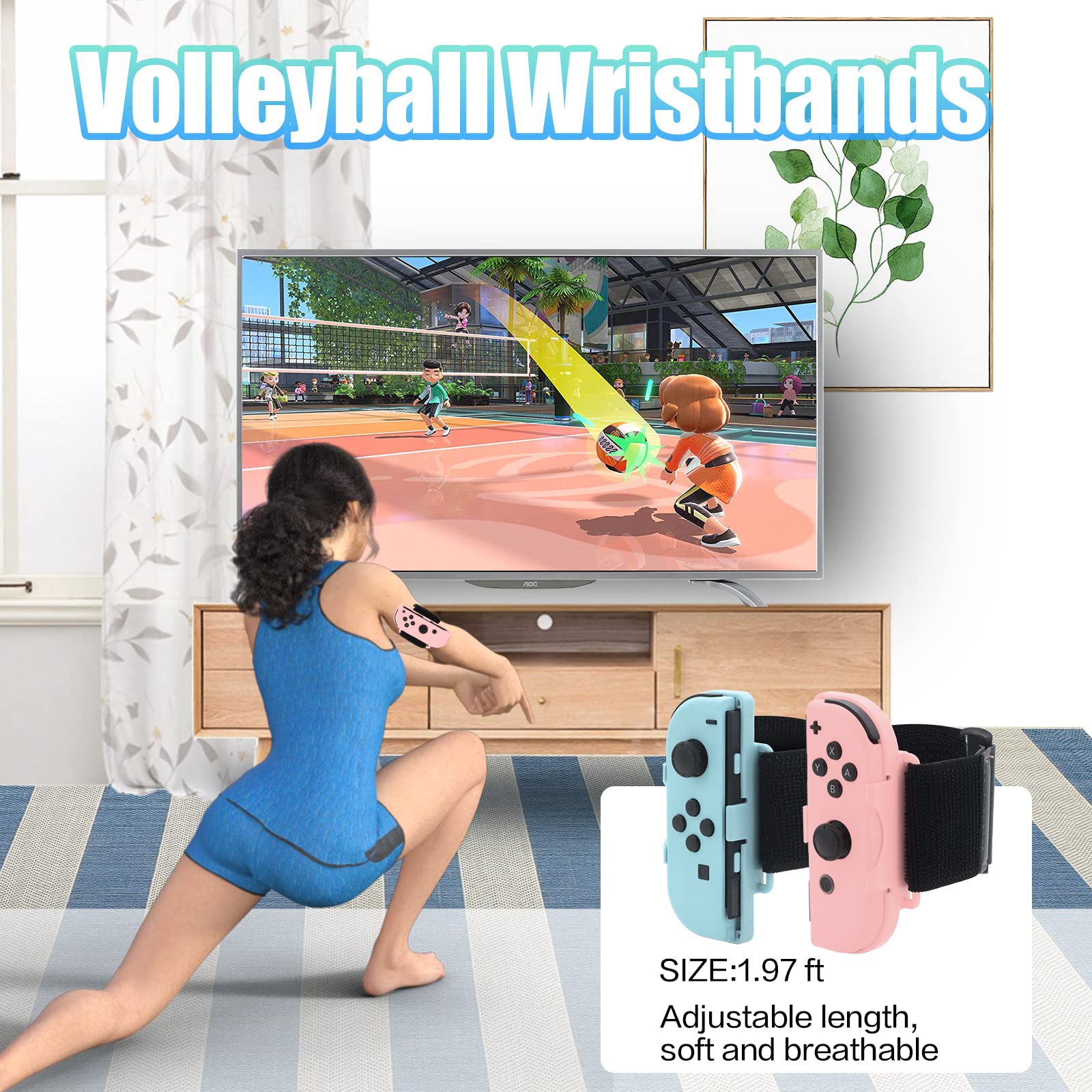 Nintendo Switch Sports Accessories Set - Leg Strap, Wrist Straps, Boxing Grips, Tennis Racket & Golf Club for Nintendo Switch (Pink/Blue) - Perfect for Fitness Gaming, VR Sports & Family Fun