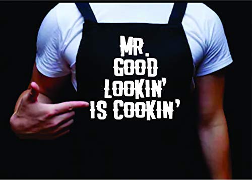 Mr Good Lookin is Cookin - Premium Funny BBQ Apron for Men, Durable Grilling Apron with Pockets, Perfect Father's Day Gift for Grill Masters & Cooking Enthusiasts - Ideal for Backyard BBQs, Tailgating & Outdoor Cooking