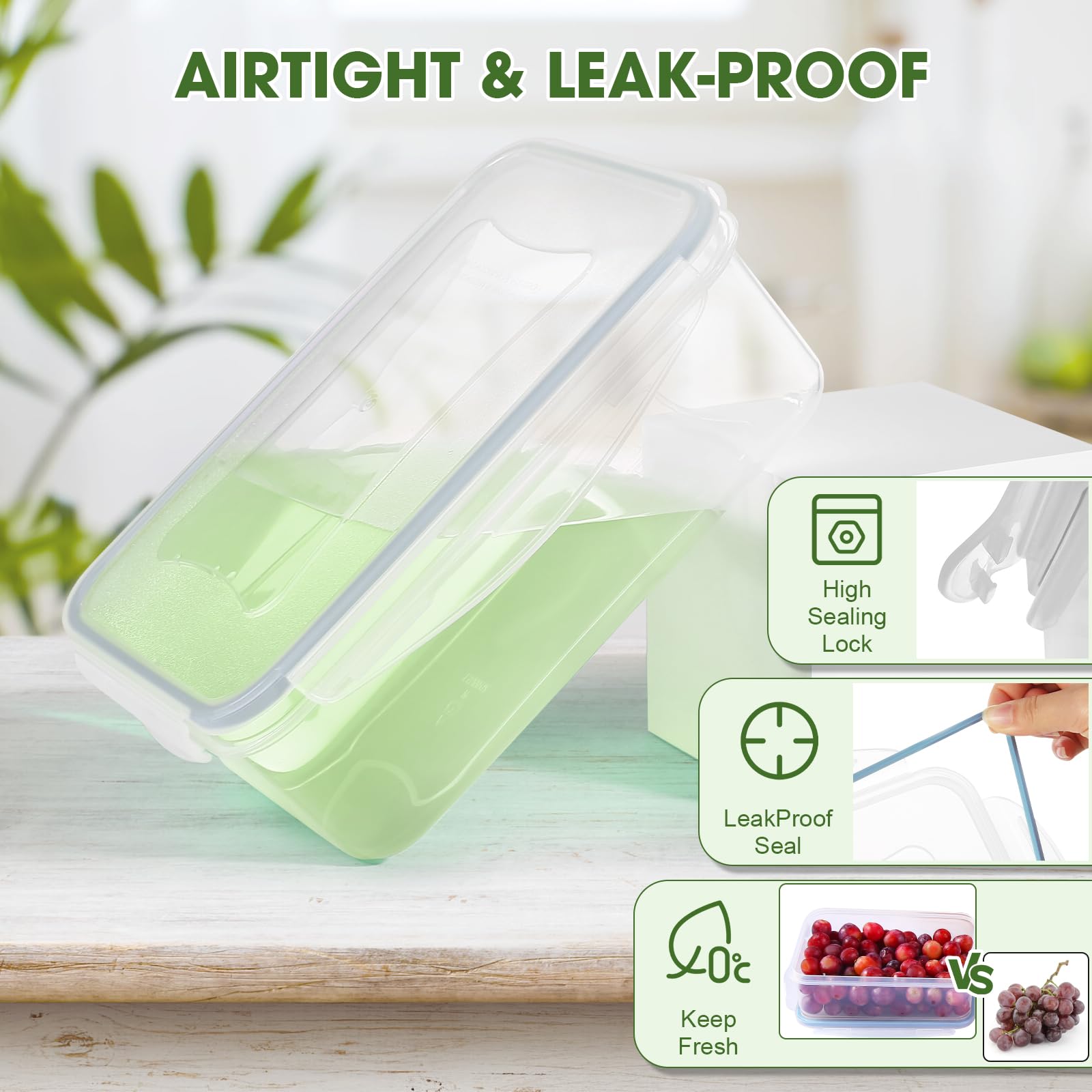 YASHE 16-Piece Airtight Food Storage Containers Set (8 Containers + 8 Lids) - BPA-Free Plastic Kitchen & Pantry Organization - Leakproof, Microwave & Freezer Safe - Perfect for Meal Prep, Leftovers & Bulk Food Storage