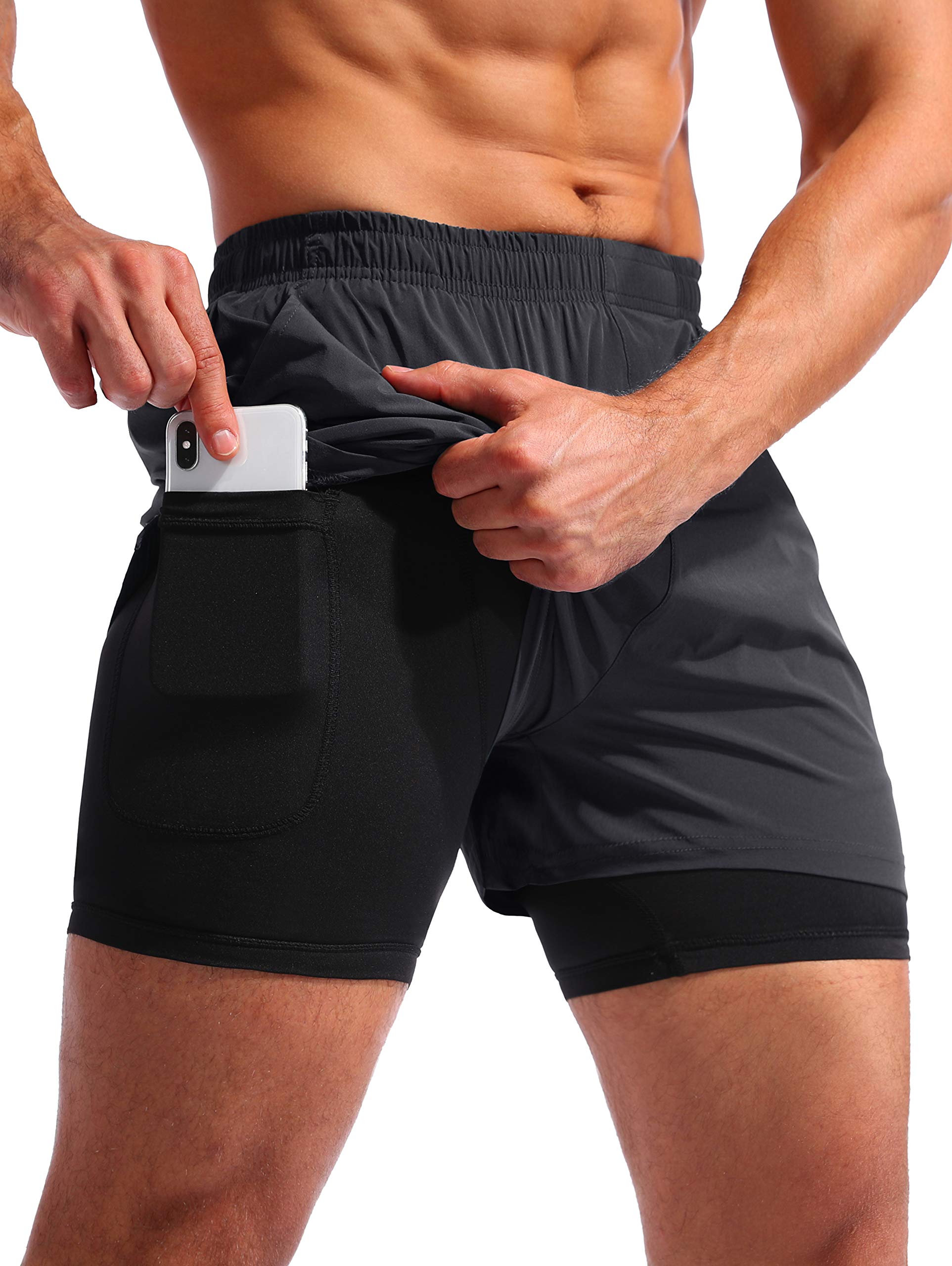 Pudolla Men's 2-in-1 Running Shorts 5