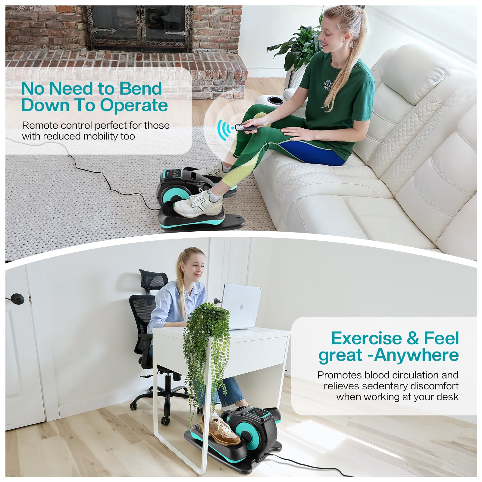 Under Desk Elliptical Machine - Adjustable Speed Mini Elliptical Trainer with Remote Control | Quiet Portable Leg Exerciser for Seniors & Adults | Perfect for Home Office, Workout While Sitting