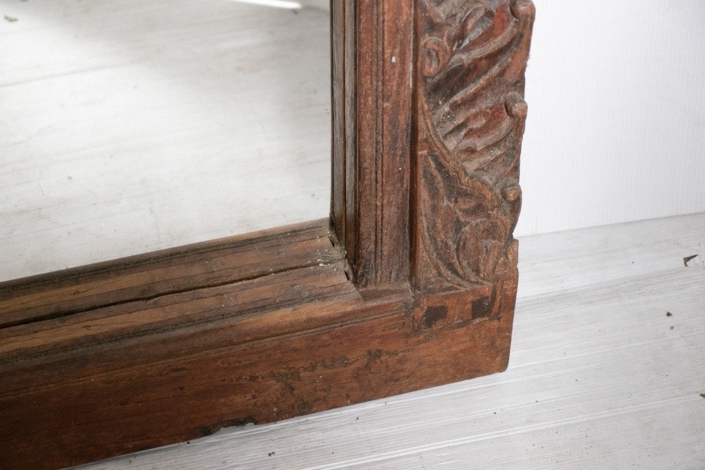 Hand Carved Indian Arched Window Frame Mirror - Brown Wooden Wall Decor for Living Room, Bedroom & Entryway - Boho Home Decor & Unique Gift Idea