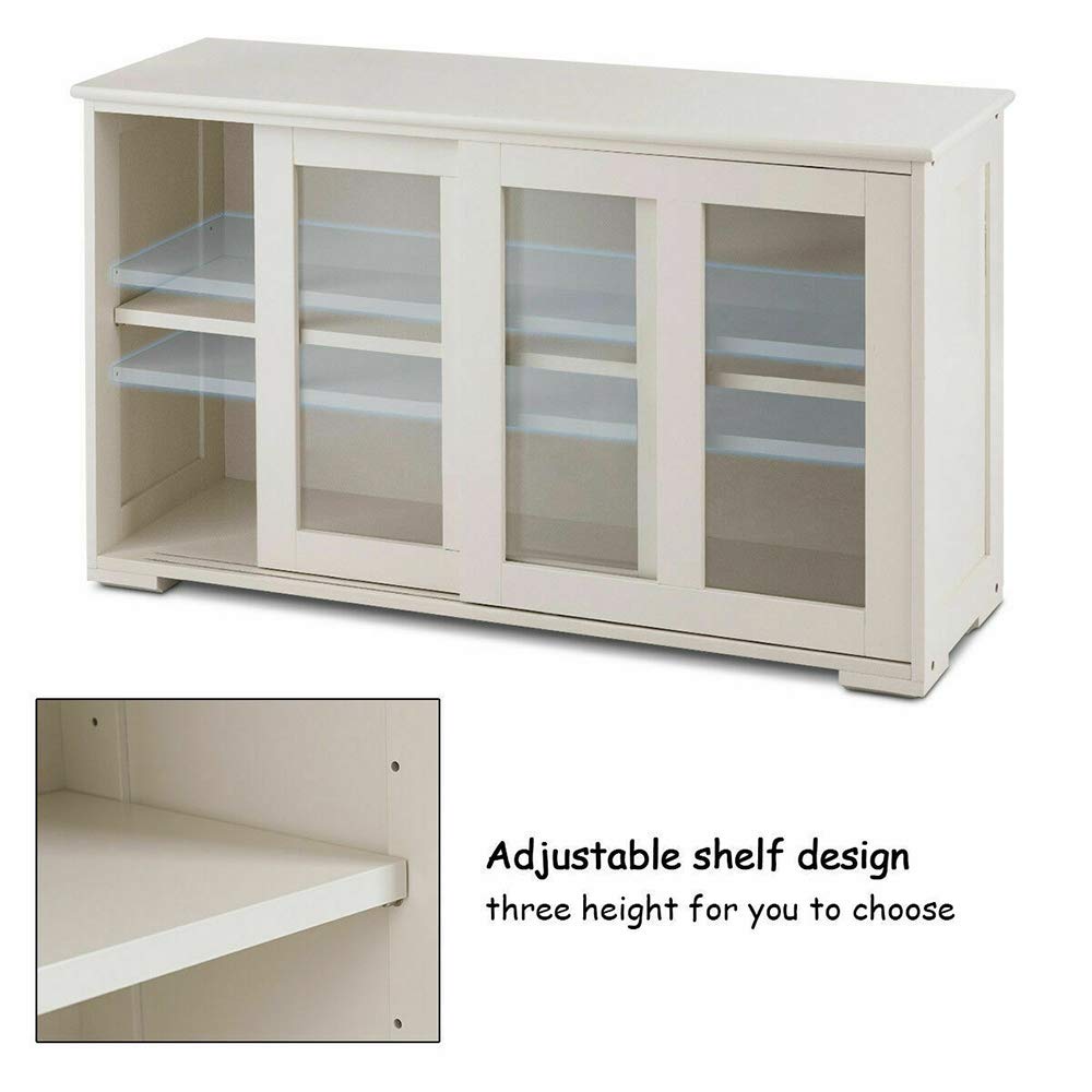 White Storage Cabinet with Glass Sliding Doors - 42