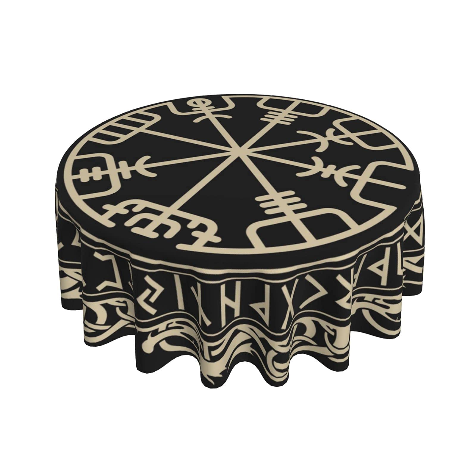Viking Nordic Celtic Symbol Round Tablecloth - Thick Washable Table Cover for Kitchen, Dining, Party Decor - 60 Inch Round Table Cloth for Daily Use & Home Decor