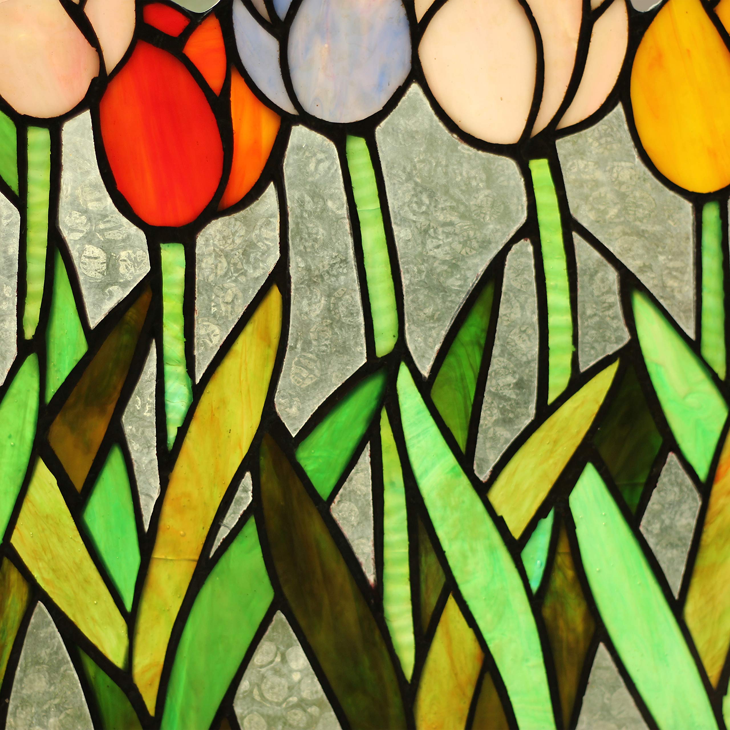 Tiffany-Style Stained Glass Tulip Window Panel - 18 Inch Wide Handcrafted Art Glass for Home Decor, Church & Office