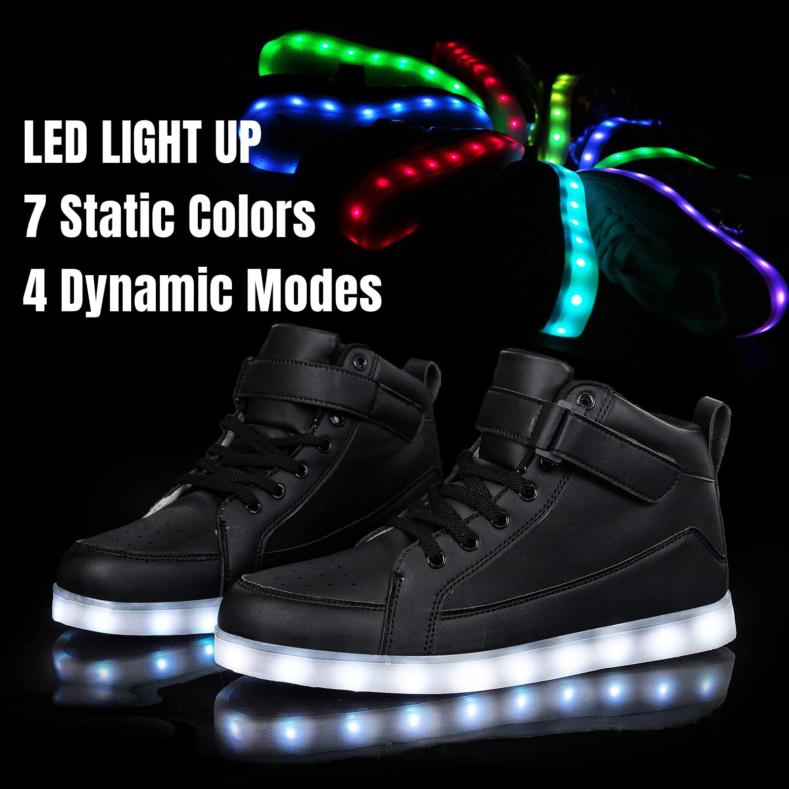 LED Light Up Shoes for Kids - Boys & Girls High Top Sneakers with Flashing Lights - Glowing Shoes for Running, Dancing & Nighttime Play