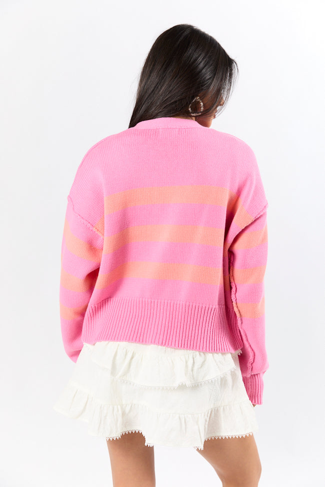 Beyond The City Coral and Pink Striped Cardigan for Women - Soft Knit Open Front Sweater | Perfect for Spring Outfits, Beach Cover-Ups & Casual Wear