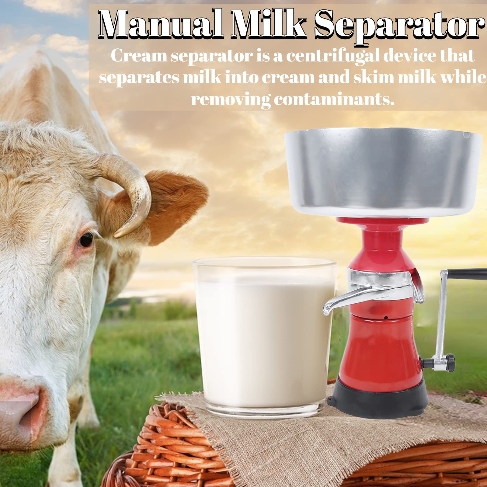 Electric Milk Cream Separator Machine - Lightweight Aluminum Alloy Manual Butter & Cheese Maker for Goat, Sheep & Cow Milk - Perfect for Home Dairy, Farm Use & Small Business Production