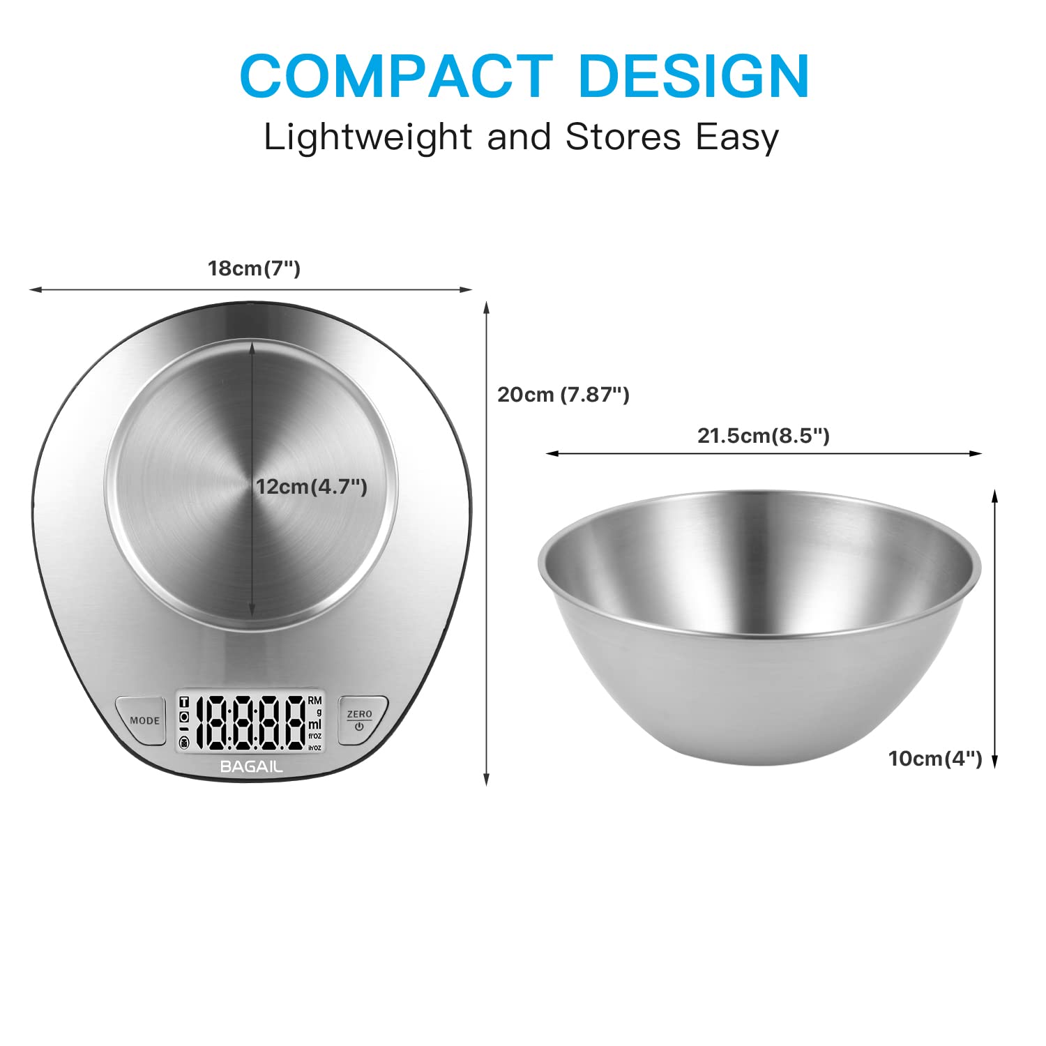 BAGAIL Digital Bathroom Scale and Kitchen Scale Set - Large LCD Display, Stainless Steel Mixing Bowl for Precise Food Weighing | Perfect for Baking, Cooking, and Health Tracking