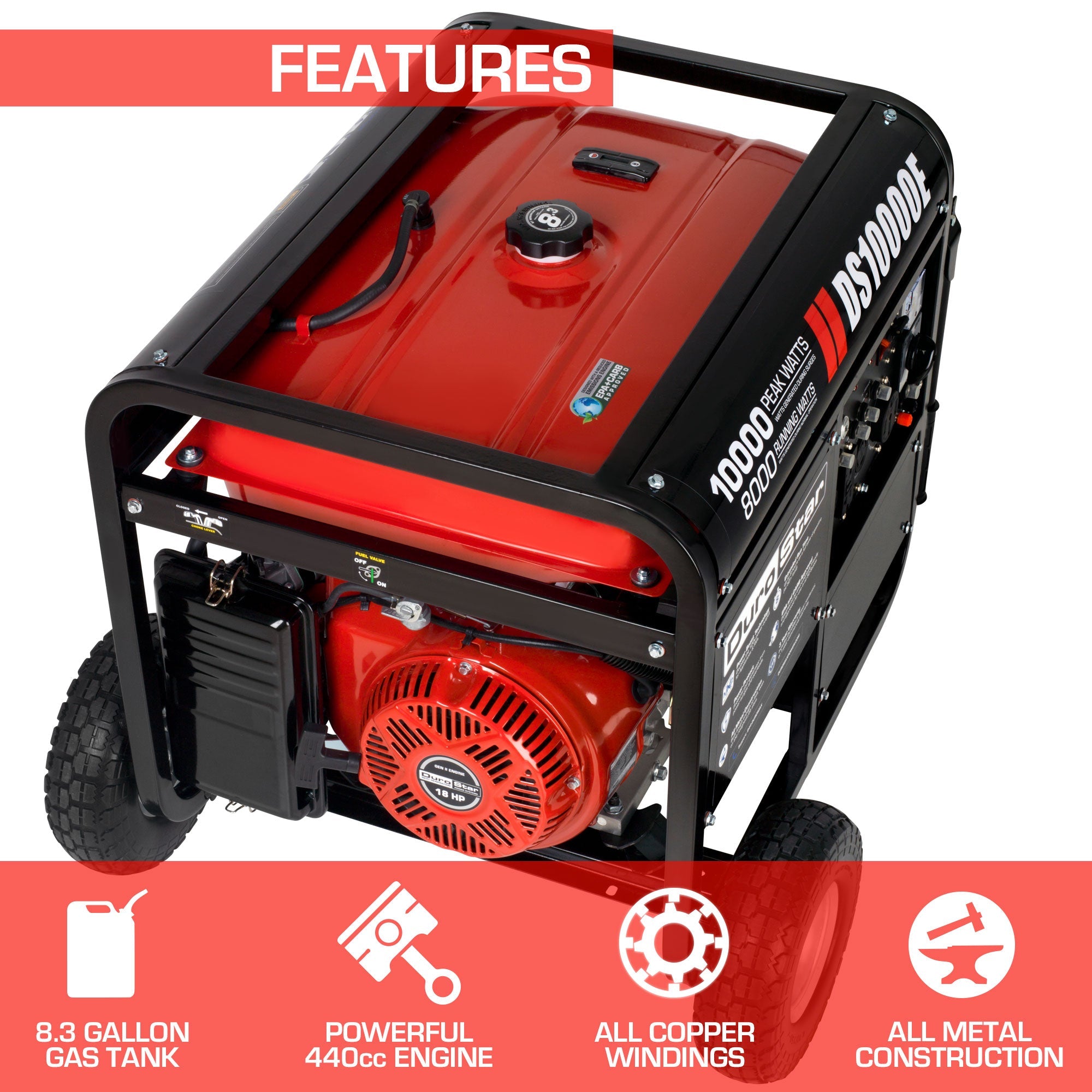 10,000 Watt Portable Gasoline Generator - Powerful Backup Power for Home, Camping & Emergencies
