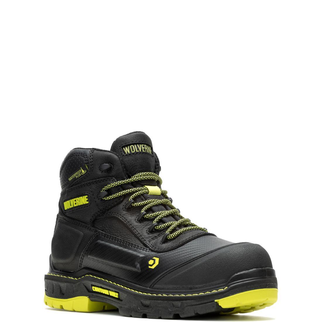 Overpass 6 CarbonMax Work Boots for Men - Black/Lime Safety Shoes with Steel Toe & Slip-Resistant - Ideal for Construction, Warehouse & Outdoor Work
