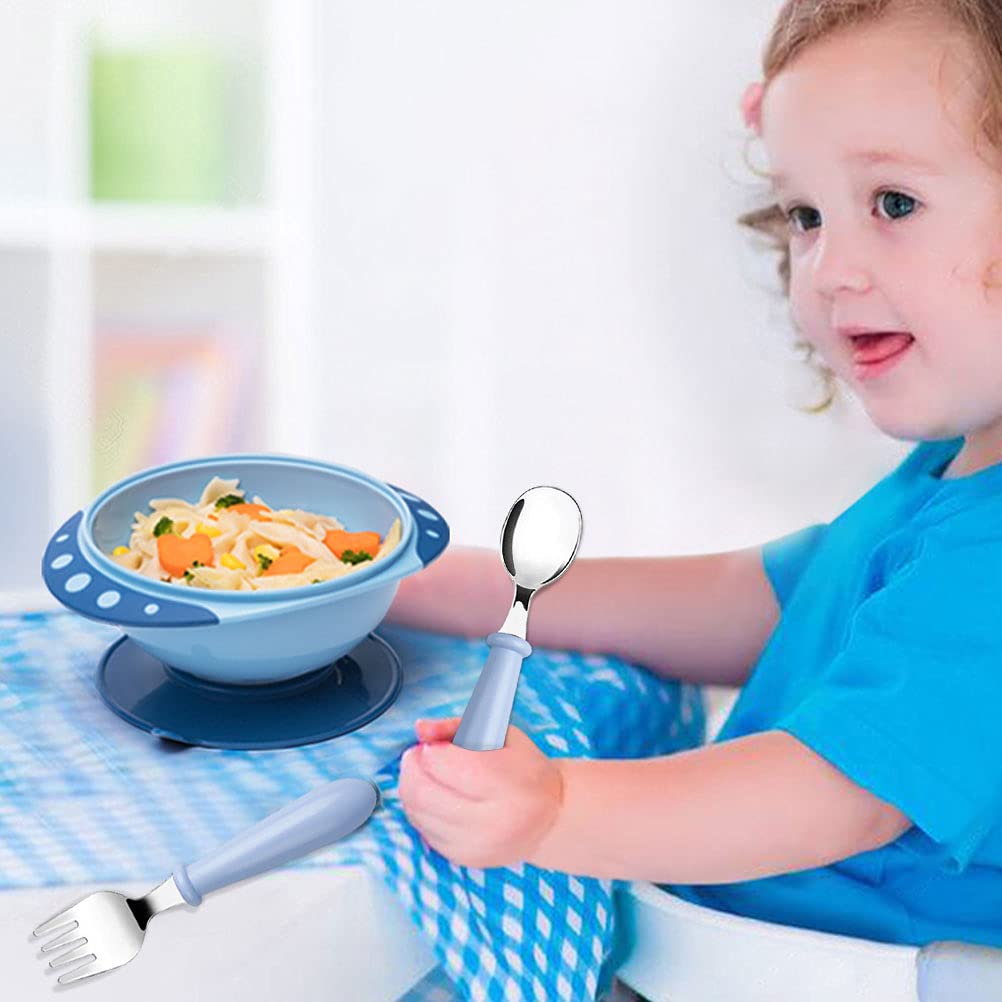 Lanjue 3-Piece Stainless Steel Baby Fork and Spoon Set (6-Pack) - Toddler Utensils with Rounded Handles for Safe Self-Feeding | BPA-Free Kids Flatware for Home, Travel & Daycare Use