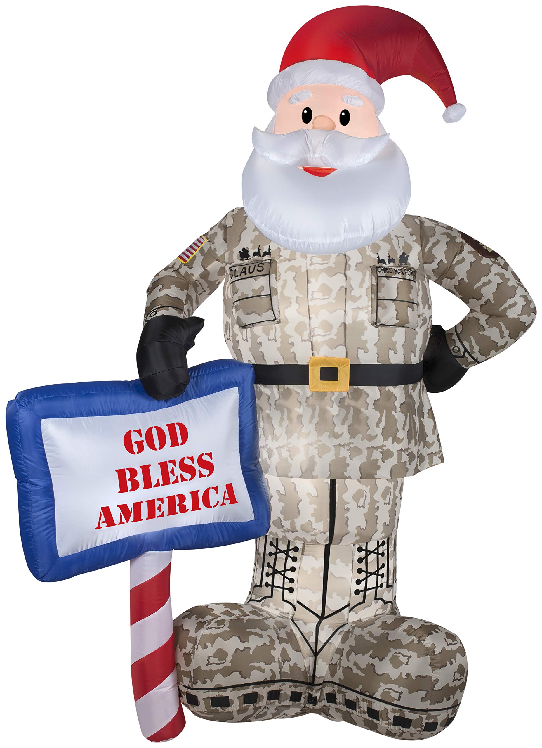 Gemmy Airblown Inflatables 89127X Military Santa Christmas Decoration with God Bless America Sign - Patriotic Outdoor Holiday Yard Decor for Christmas, Veterans Day & 4th of July Celebrations